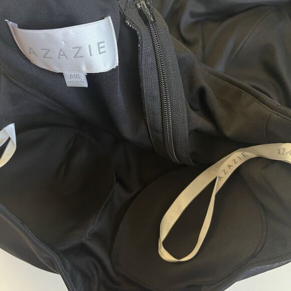 Azazie Jhene One Shoulder Pleated Side Slit Maxi Dress Black Size A10 - Picture 9 of 10